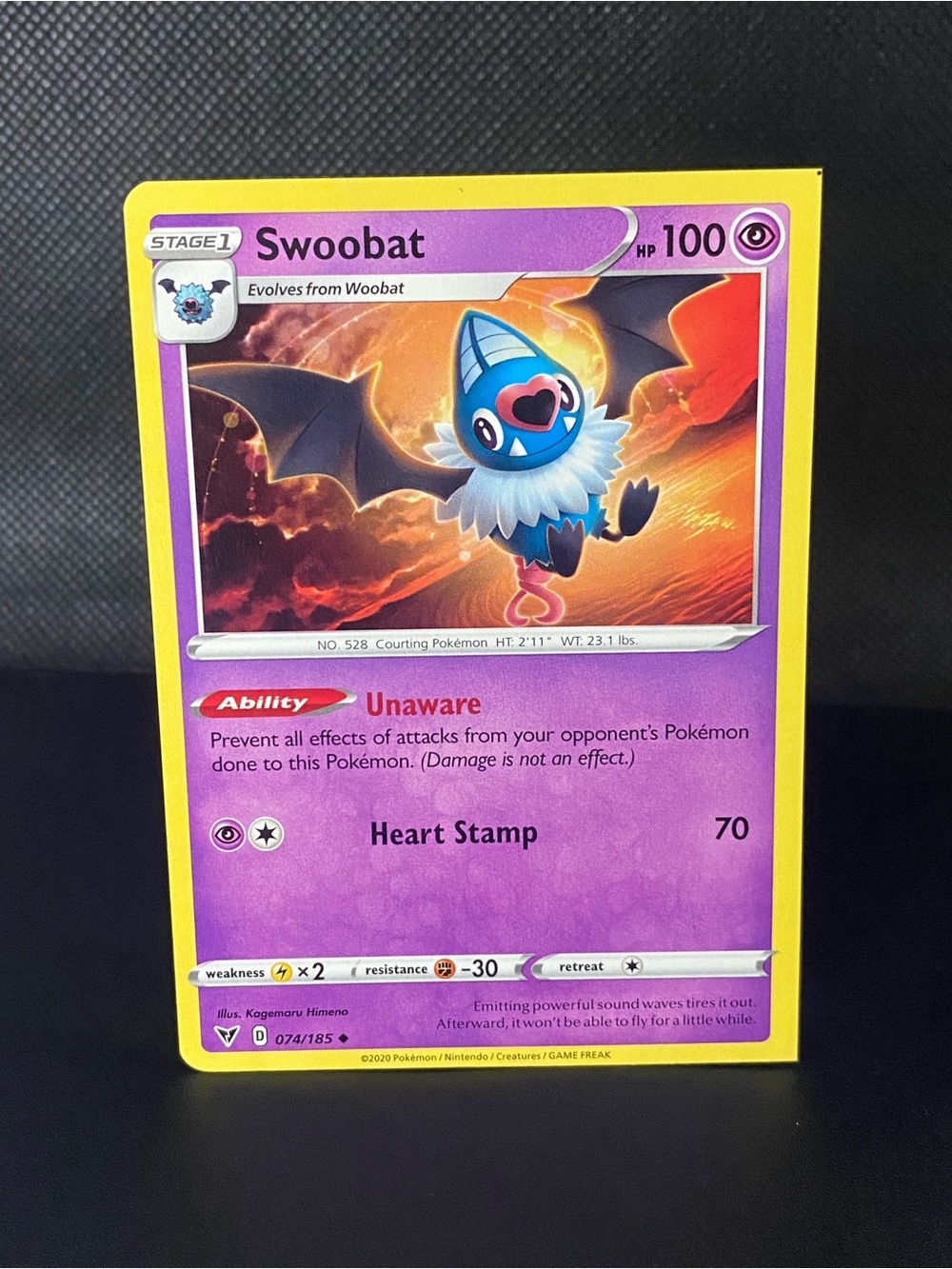 074/185 Swoobat Miscut & Alignment Dot Error Pokemon TCG Vivid Voltage Card